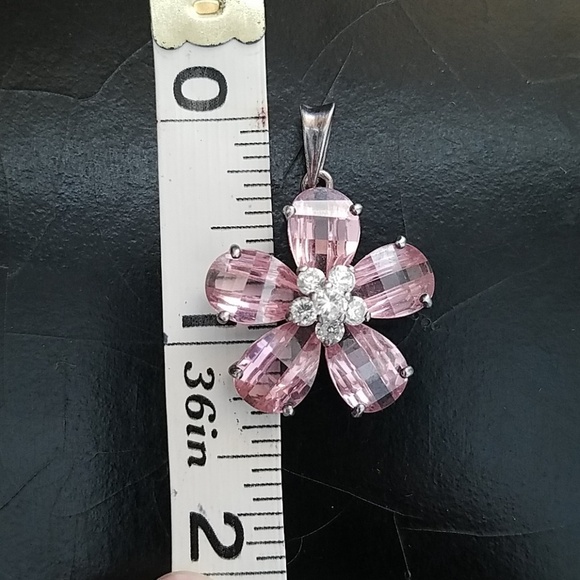 Sterling Silver and Pink Crystal Flower Pendant - Picture 7 of 7